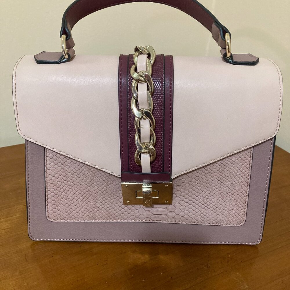 Apt 9 Handbag Purse Satchel Burgundy Pink Beige - Picture 2 of 9